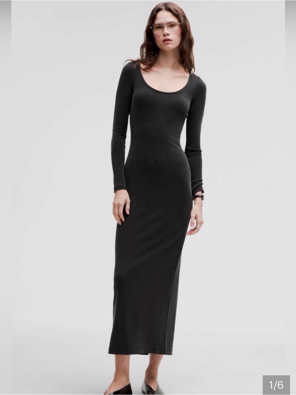 lululemon Drapey Softstreme Black Long-Sleeve Scoop Neck Maxi Dress & free tote